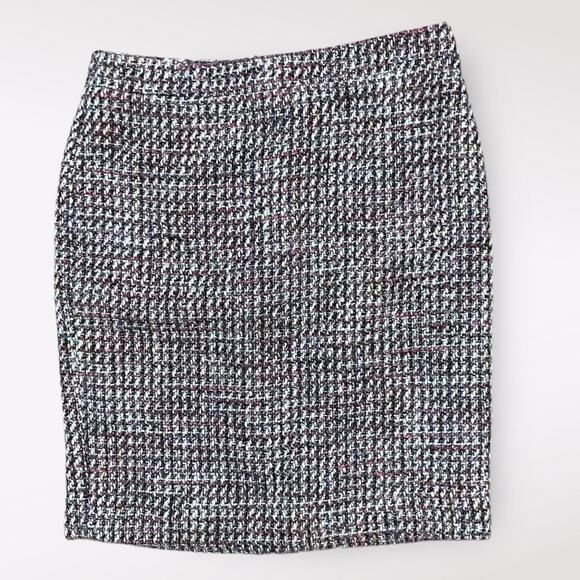 Loft Tweed Short Mini Pencil Skirt Size 00P Red Purple Multicolor Boho‎ Fall - Picture 1 of 7